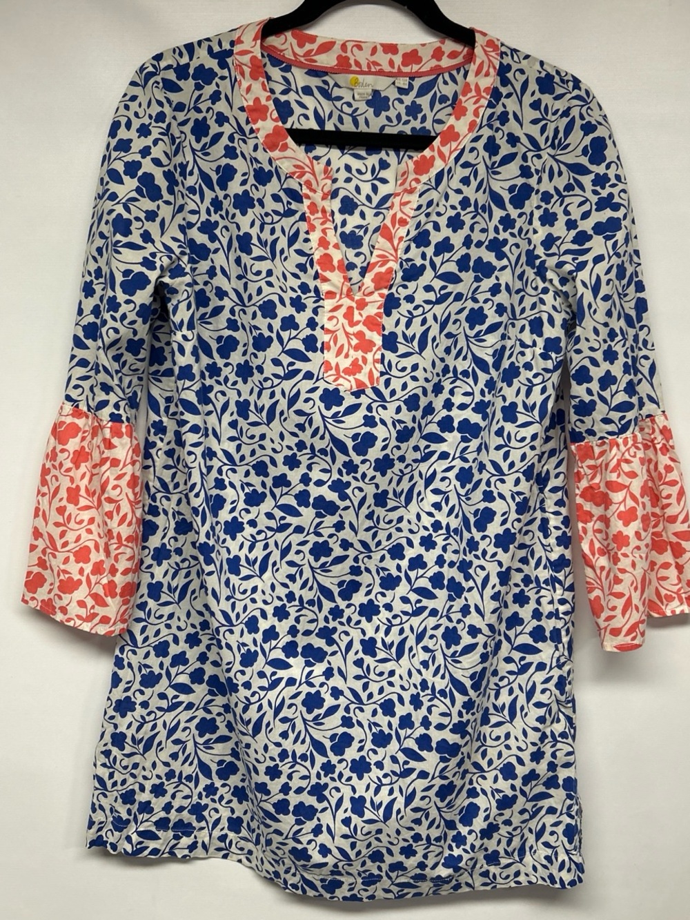 Boden Blue and Coral Floral V-Neck Tunic - Picture 1 of 4